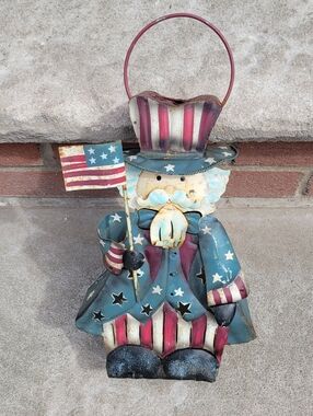 Patriotic Uncle Sam - 4th of July Metal Figurine Tea Light Holder Rustic